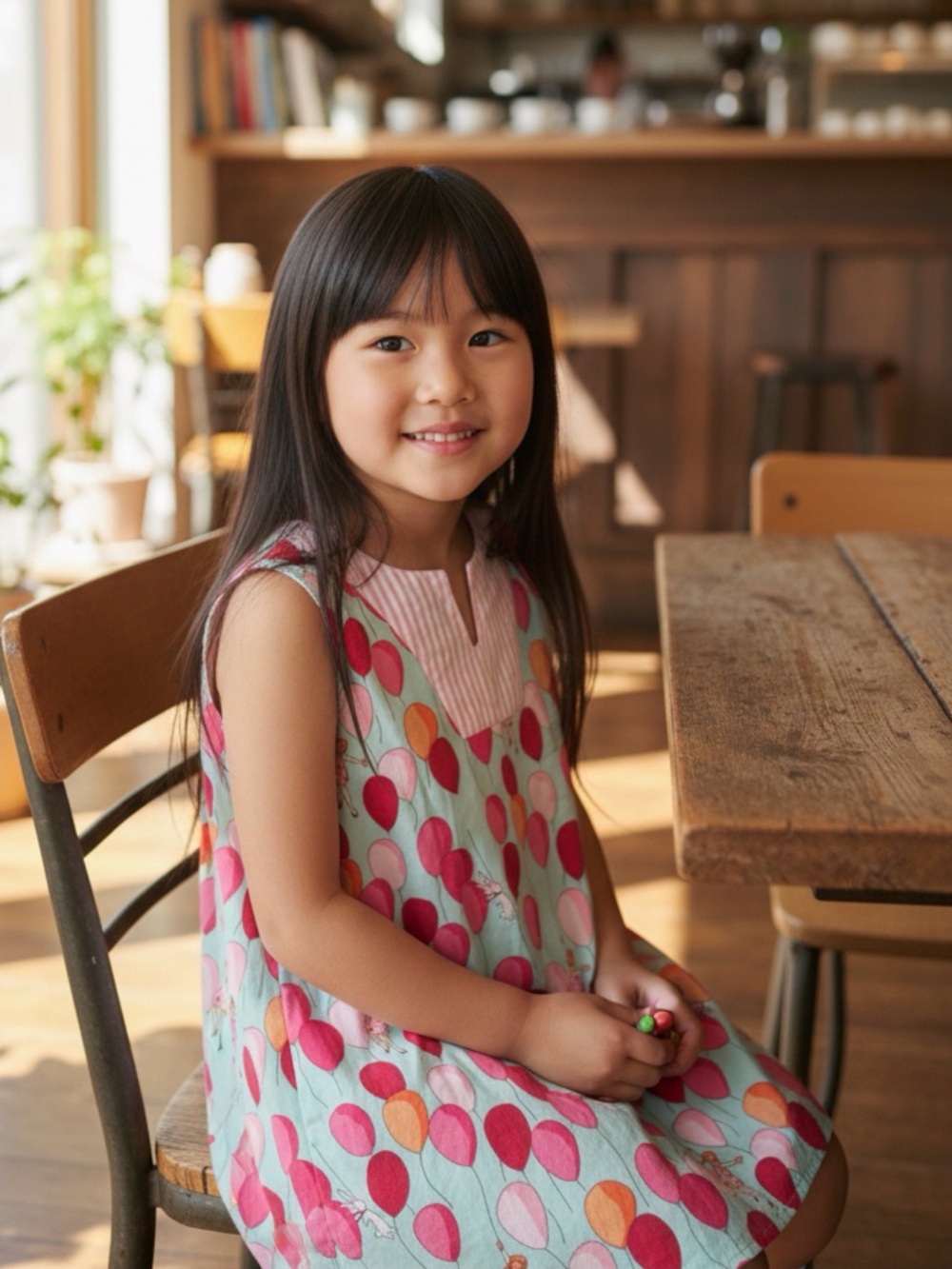 Petit Peony Girls' Mint Balloon Print Casual Dress - Pink/Coral size 5